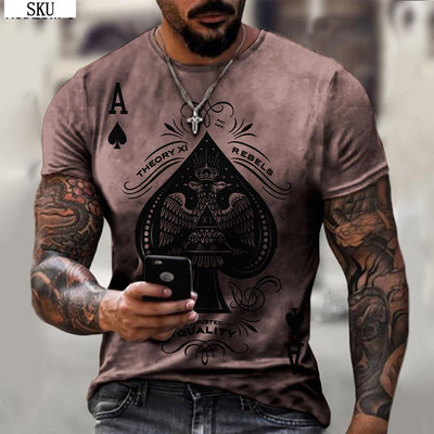 Vyriški „Ace of Spades“ marškinėliai 3D spalvingais raštais trumpomis rankovėmis, negabaritiniai, kvėpuojantys, laisvalaikio sportiniai marškinėliai XXS-5XL