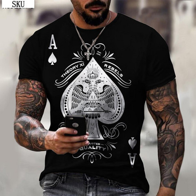 Vyriški „Ace of Spades“ marškinėliai 3D spalvingais raštais trumpomis rankovėmis, negabaritiniai, kvėpuojantys, laisvalaikio sportiniai marškinėliai XXS-5XL
