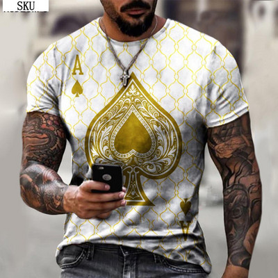 Vyriški „Ace of Spades“ marškinėliai 3D spalvingais raštais trumpomis rankovėmis, negabaritiniai, kvėpuojantys, laisvalaikio sportiniai marškinėliai XXS-5XL