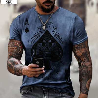 Vyriški „Ace of Spades“ marškinėliai 3D spalvingais raštais trumpomis rankovėmis, negabaritiniai, kvėpuojantys, laisvalaikio sportiniai marškinėliai XXS-5XL