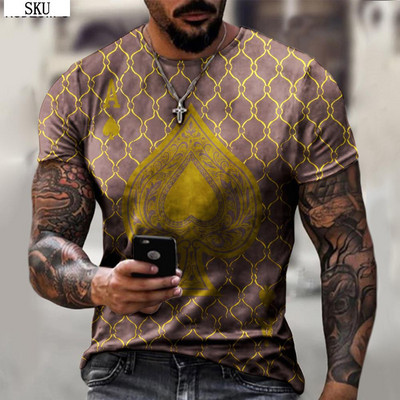 Vyriški „Ace of Spades“ marškinėliai 3D spalvingais raštais trumpomis rankovėmis, negabaritiniai, kvėpuojantys, laisvalaikio sportiniai marškinėliai XXS-5XL