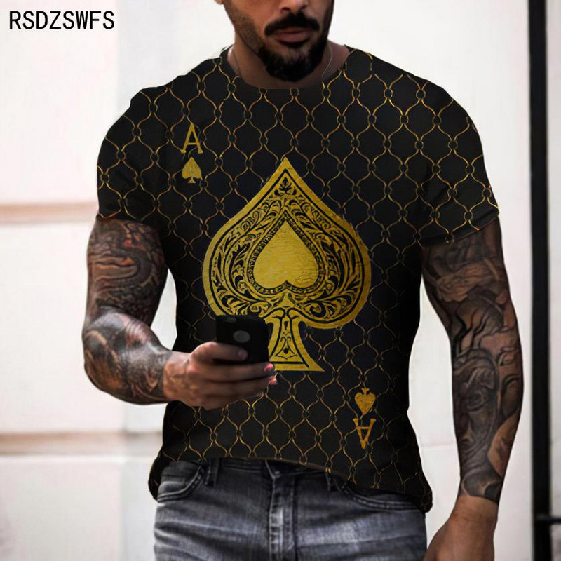 Vyriški „Ace of Spades“ marškinėliai 3D spalvingais raštais trumpomis rankovėmis, negabaritiniai, kvėpuojantys, laisvalaikio sportiniai marškinėliai XXS-5XL