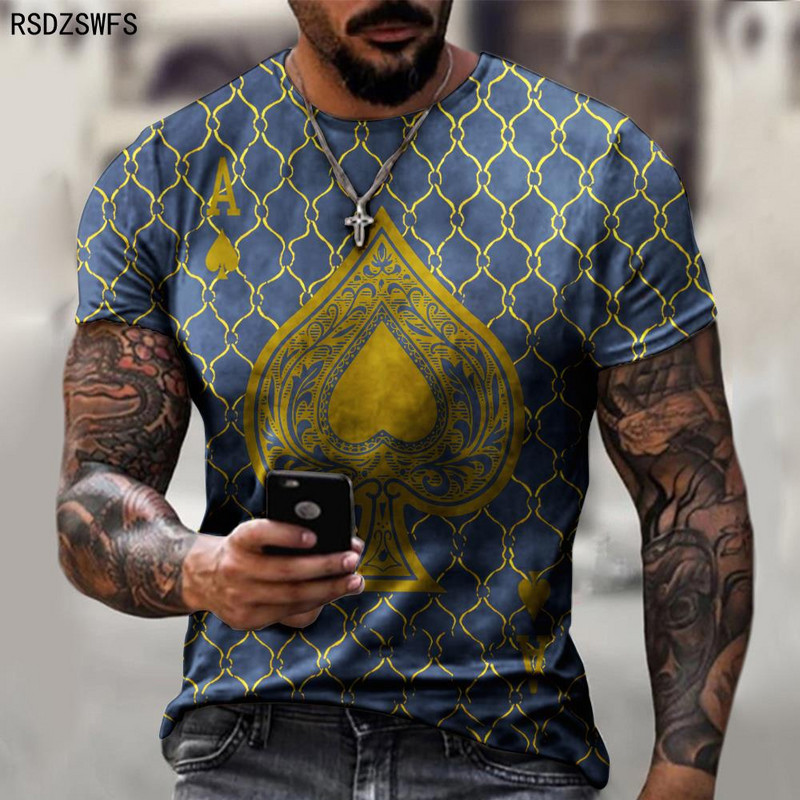 Vyriški „Ace of Spades“ marškinėliai 3D spalvingais raštais trumpomis rankovėmis, negabaritiniai, kvėpuojantys, laisvalaikio sportiniai marškinėliai XXS-5XL