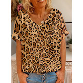 Vasaras modes sieviešu vienas pudeles T-krekls ar īsām piedurknēm 3D seksīgs džemperis ar leoparda rakstu, brīvs T-krekls