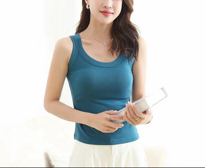 Valged naiste tanktopid, seksikad, elastsed, soliidsed, kaelast väljas, vabaaja püksid, suvised naiste topid, must