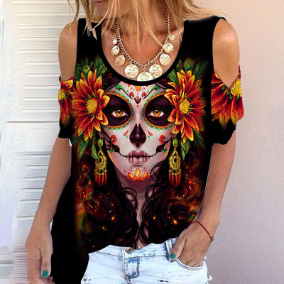 Tänava välitingimustes lühikeste varrukatega 3D-prindiga naiste naljakas õlakleit värviline ümara kaelusega