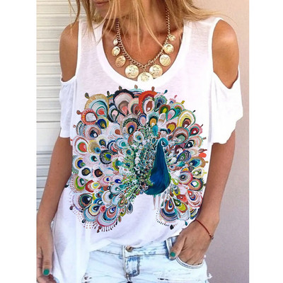 Új nyári fehér kerek nyakú póló 3D nyomtatott divatos egyszerű mintás laza alkalmi felső váll sokoldalú