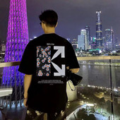 Lielizmēra vīriešu T-krekli 100% kokvilna 2023. gada modes zīmola krekls ar ziedu apdruku ar O veida kakla izgriezumu, īsām piedurknēm.