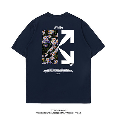 Lielizmēra vīriešu T-krekli 100% kokvilna 2023. gada modes zīmola krekls ar ziedu apdruku ar O veida kakla izgriezumu, īsām piedurknēm.