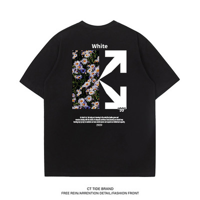 Lielizmēra vīriešu T-krekli 100% kokvilna 2023. gada modes zīmola krekls ar ziedu apdruku ar O veida kakla izgriezumu, īsām piedurknēm.