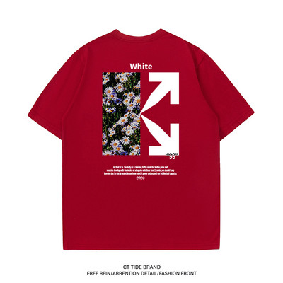 Lielizmēra vīriešu T-krekli 100% kokvilna 2023. gada modes zīmola krekls ar ziedu apdruku ar O veida kakla izgriezumu, īsām piedurknēm.