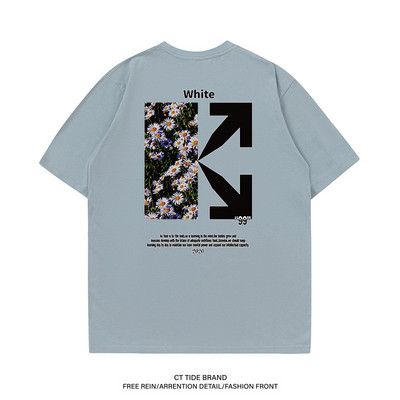 Lielizmēra vīriešu T-krekli 100% kokvilna 2023. gada modes zīmola krekls ar ziedu apdruku ar O veida kakla izgriezumu, īsām piedurknēm.