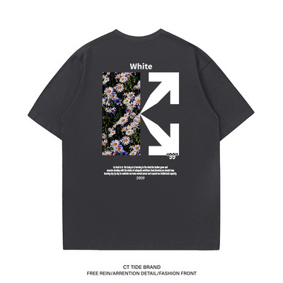 Lielizmēra vīriešu T-krekli 100% kokvilna 2023. gada modes zīmola krekls ar ziedu apdruku ar O veida kakla izgriezumu, īsām piedurknēm.