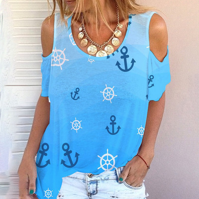 Suvine ümara kaelusega 3D prinditud T-särk Ranna stiilis, lühikeste varrukatega Harajuku top, mis sobib turismiks