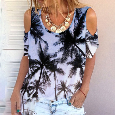 Suvine ümara kaelusega 3D prinditud T-särk Ranna stiilis, lühikeste varrukatega Harajuku top, mis sobib turismiks