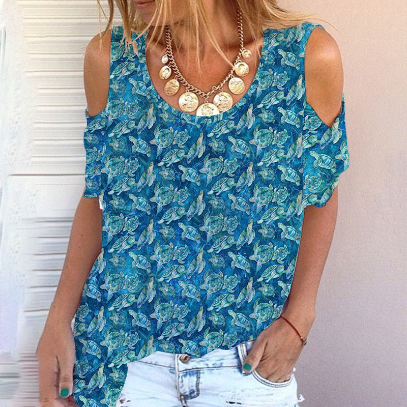 Suvine ümara kaelusega 3D prinditud T-särk Ranna stiilis, lühikeste varrukatega Harajuku top, mis sobib turismiks