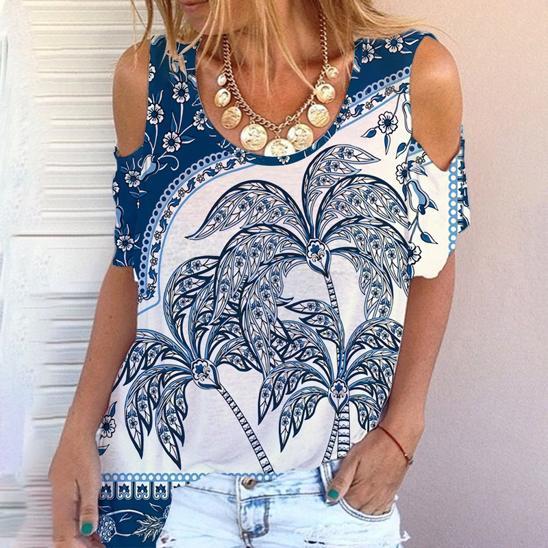 Suvine ümara kaelusega 3D prinditud T-särk Ranna stiilis, lühikeste varrukatega Harajuku top, mis sobib turismiks