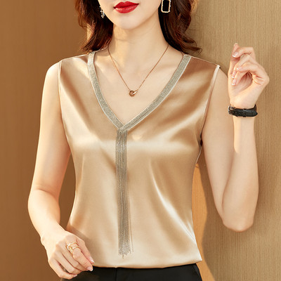 Fashion Crop Top Női V-nyakú bojt női póló tömör mellény női felsők nyári felső sifon blúz fehér női ruhák