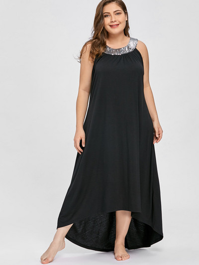 Plus veličina 5XL, dugačka maksi haljina bez rukava sa šljokicama i kragnom Ženska ljetna seksi crna Elegantna svečana haljina s O-izrezom Boho Vestidos