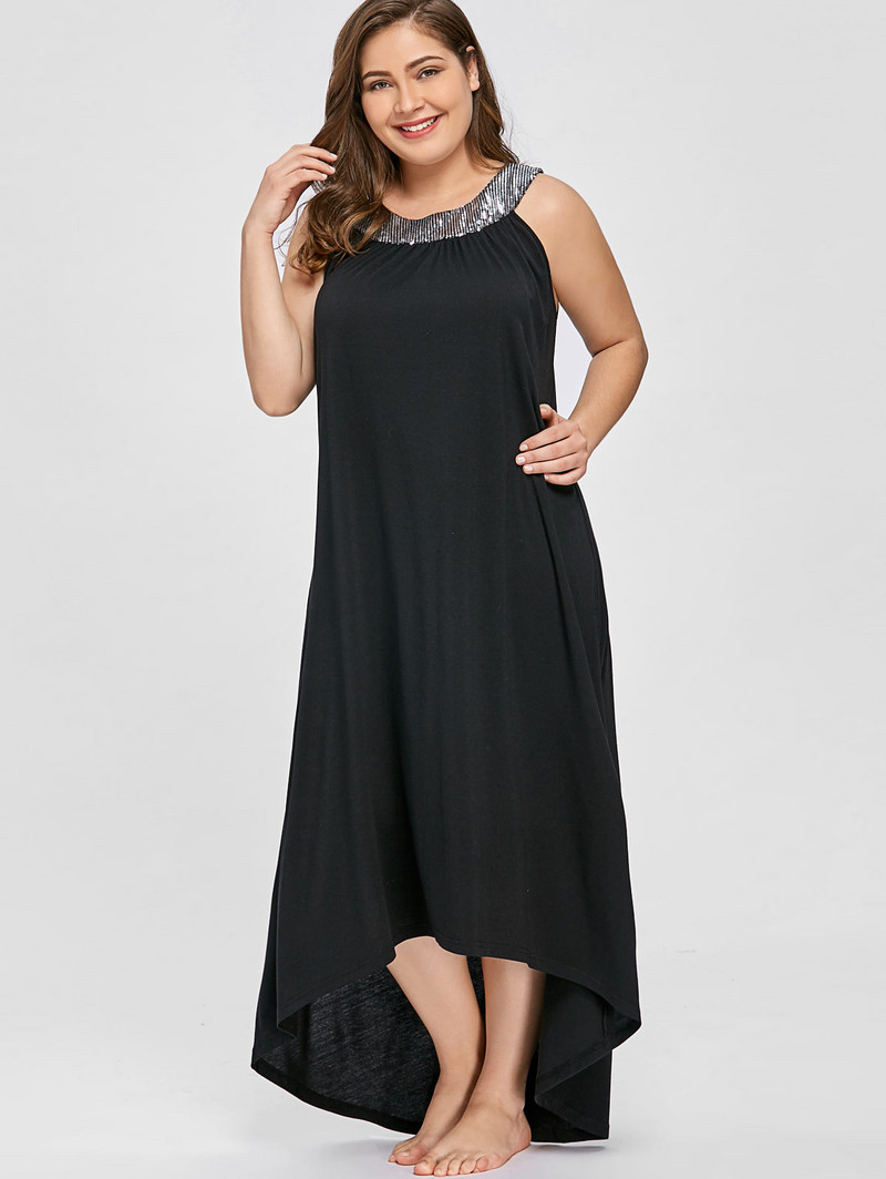 Plus veličina 5XL, dugačka maksi haljina bez rukava sa šljokicama i kragnom Ženska ljetna seksi crna Elegantna svečana haljina s O-izrezom Boho Vestidos