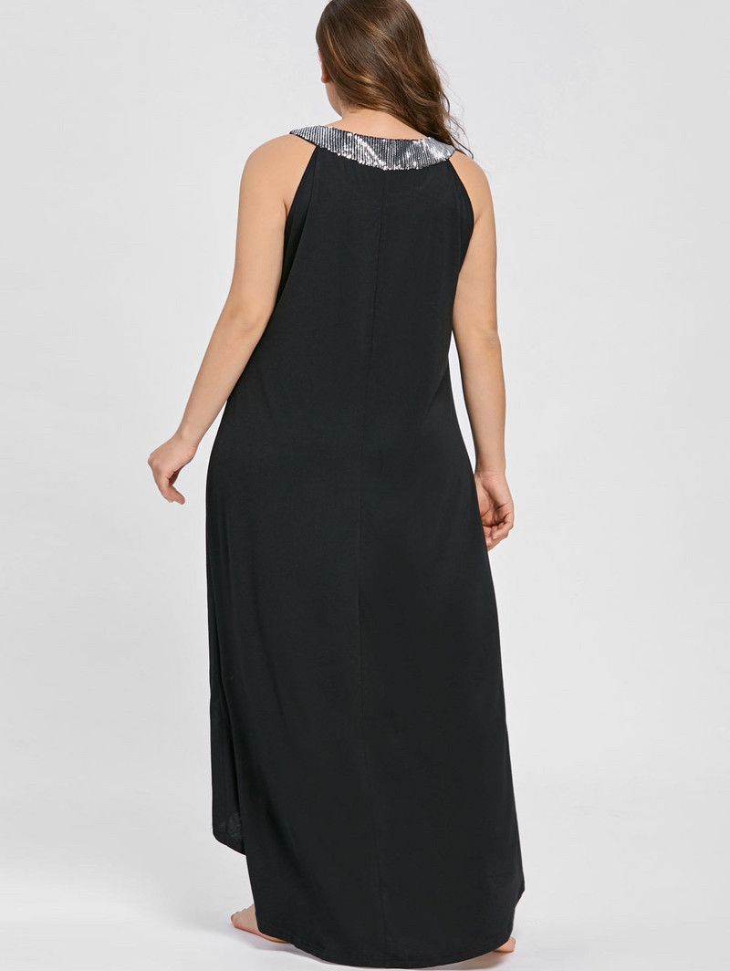 Plus veličina 5XL, dugačka maksi haljina bez rukava sa šljokicama i kragnom Ženska ljetna seksi crna Elegantna svečana haljina s O-izrezom Boho Vestidos