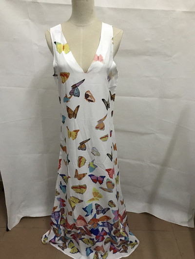 Lielizmēra tauriņu apdruka Maxi kleita Bohēmijas sundress 2021 Vasaras bezpiedurknēm, gara kleita gadījuma brīva ballītei V kakla Vestido