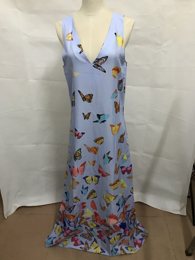 Lielizmēra tauriņu apdruka Maxi kleita Bohēmijas sundress 2021 Vasaras bezpiedurknēm, gara kleita gadījuma brīva ballītei V kakla Vestido