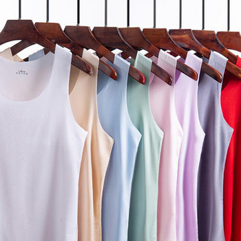 Καλοκαιρινό γυναικείο μπλουζάκι χωρίς ραφές Ice Silk O Neck Αμάνικο γιλέκο Lady Breathable Quick Dry Plus Size πουκάμισο Ρούχα