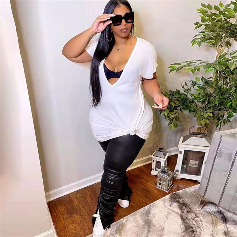 Wmstar Ženska odjeća velikih veličina, haljine 3xl 4xl 5xl, seksi jednobojni V izrez, super rastezljiva ležerna mini haljina, veleprodaja Dropshipping