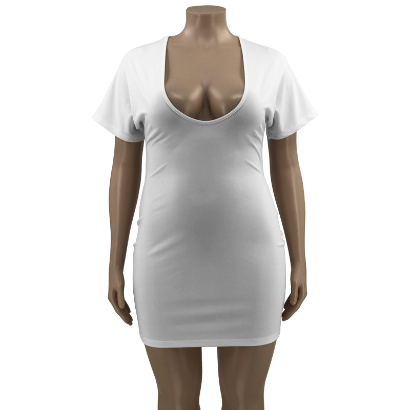 Wmstar Ženska odjeća velikih veličina, haljine 3xl 4xl 5xl, seksi jednobojni V izrez, super rastezljiva ležerna mini haljina, veleprodaja Dropshipping