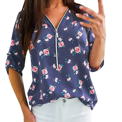 5xl Liela izmēra Rāvējslēdzējs Sieviešu blūze Ikdienas apdruka Mežģīņu Tunika Tops ar garām piedurknēm V veida kakla izgriezuma pavasara krekli Sieviešu apģērbi Bluzka Damska