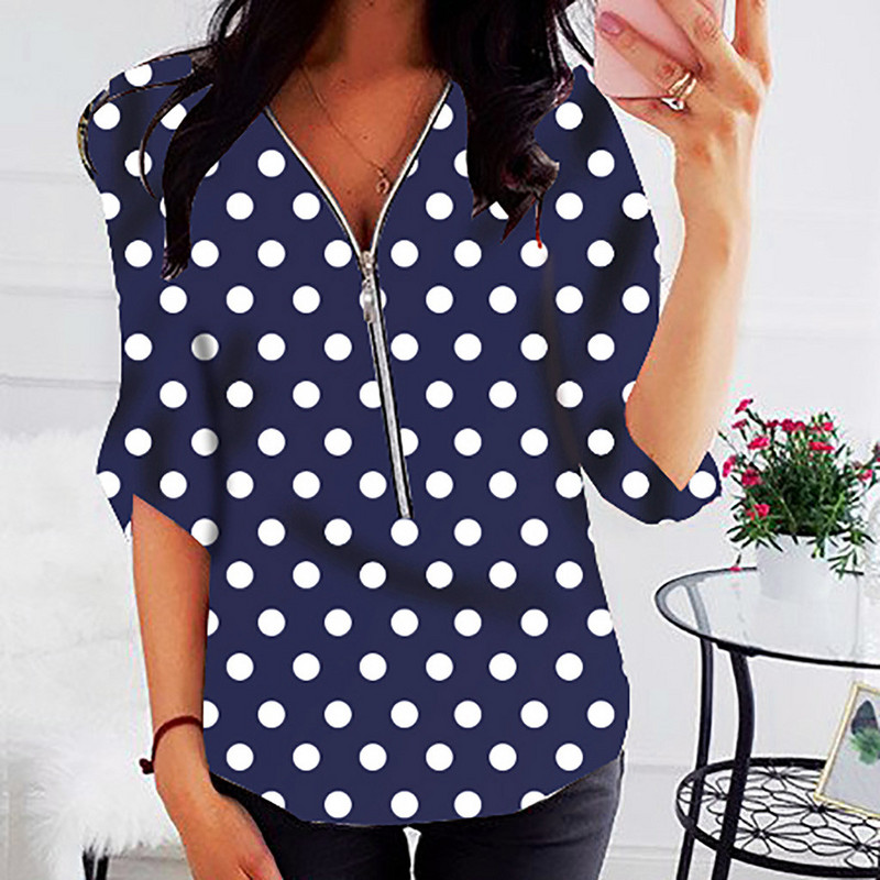 5xl Liela izmēra Rāvējslēdzējs Sieviešu blūze Ikdienas apdruka Mežģīņu Tunika Tops ar garām piedurknēm V veida kakla izgriezuma pavasara krekli Sieviešu apģērbi Bluzka Damska