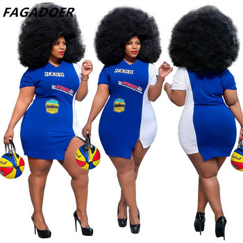 FAGADOER Plus Size Casual Sporty φόρεμα XL-4XL Γυναικείο Μπλε Λευκό Χρώμα Patchwork Ακανόνιστο Bodycon Φόρεμα Σέξι μόδα Streetwear