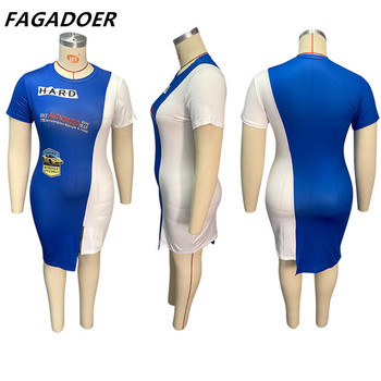 FAGADOER Plus Size Casual Sporty φόρεμα XL-4XL Γυναικείο Μπλε Λευκό Χρώμα Patchwork Ακανόνιστο Bodycon Φόρεμα Σέξι μόδα Streetwear