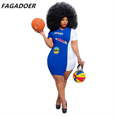 FAGADOER suures suuruses vabaaja sportlik kleit XL-4XL naistele sinine valge värvi lapikujuline Irrgular kehakleit Seksikas moodne tänavariietus