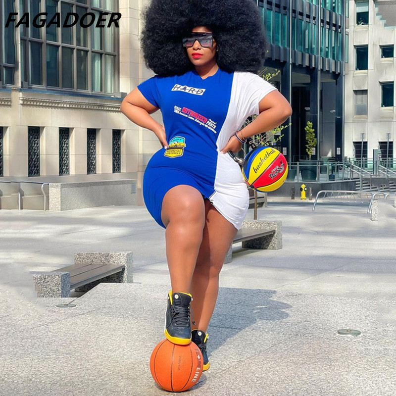 FAGADOER suures suuruses vabaaja sportlik kleit XL-4XL naistele sinine valge värvi lapikujuline Irrgular kehakleit Seksikas moodne tänavariietus