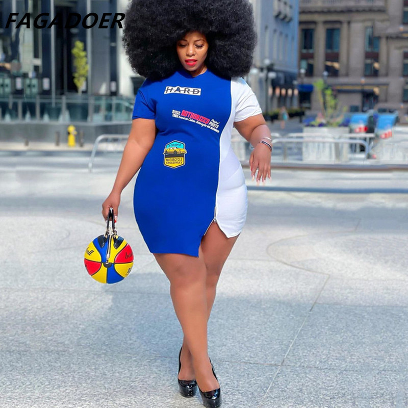 FAGADOER suures suuruses vabaaja sportlik kleit XL-4XL naistele sinine valge värvi lapikujuline Irrgular kehakleit Seksikas moodne tänavariietus