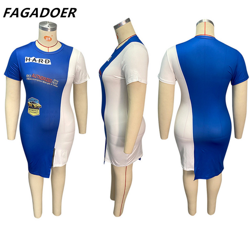 FAGADOER suures suuruses vabaaja sportlik kleit XL-4XL naistele sinine valge värvi lapikujuline Irrgular kehakleit Seksikas moodne tänavariietus