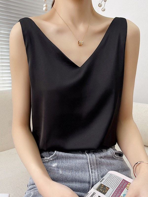 HONGHANYUAN pántos felső női kötőfék V nyakú Basic fehér fekete Cami ujjatlan szatén selyem felsők Női nyári mellény Camisole