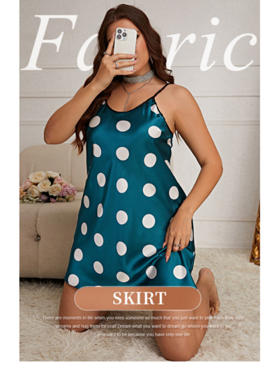 Pizsama ruha heveder Közepes hosszúságú selyem jég selyem nagy pöttyös hálóruha Bő szabású plus méretű ruhák