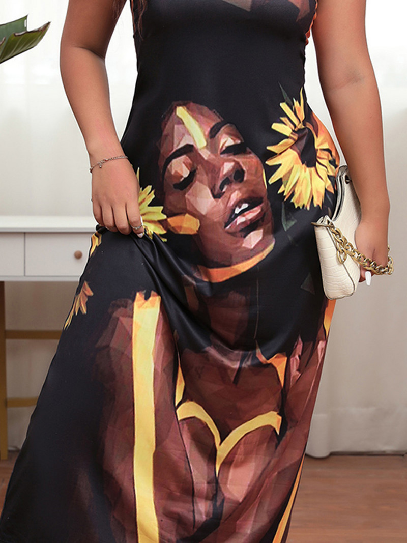 Finjani sieviešu Cami kleita ar retro stila ziedu apdruku Sexy Crewneck kleitas bez muguras lielizmēra vasaras ķermeņa kleita