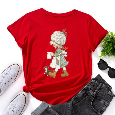 JFUNCY 2023 Tricou cu mânecă scurtă pentru femei Tricou grafic imprimat cu desene animate Tricouri de vară Tricou pentru femei Tricouri din bumbac pentru femei
