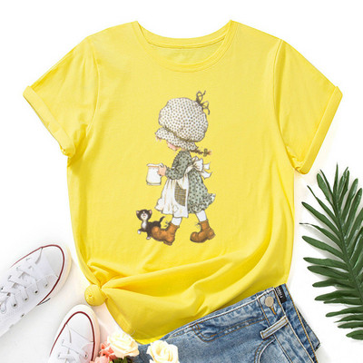 JFUNCY 2023 Tricou cu mânecă scurtă pentru femei Tricou grafic imprimat cu desene animate Tricouri de vară Tricou pentru femei Tricouri din bumbac pentru femei