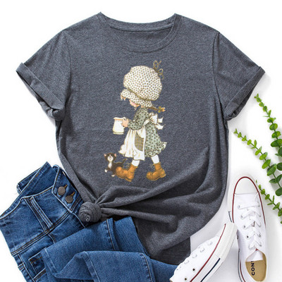 JFUNCY 2023 Tricou cu mânecă scurtă pentru femei Tricou grafic imprimat cu desene animate Tricouri de vară Tricou pentru femei Tricouri din bumbac pentru femei