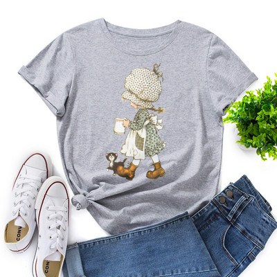 JFUNCY 2023 Tricou cu mânecă scurtă pentru femei Tricou grafic imprimat cu desene animate Tricouri de vară Tricou pentru femei Tricouri din bumbac pentru femei