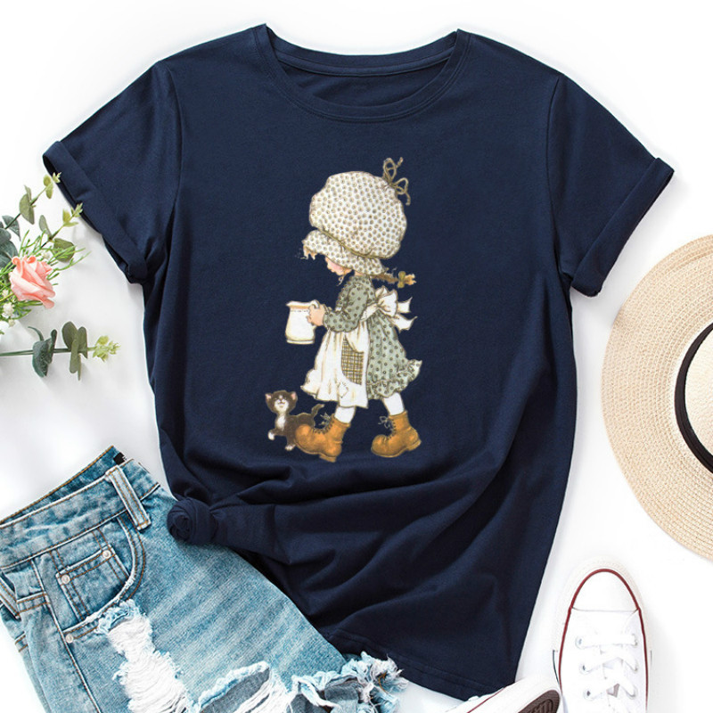 JFUNCY 2023 női rövid ujjú póló Rajzfilm nyomtatott grafikai pólók Nyári felsők Női póló Női pamut pólók