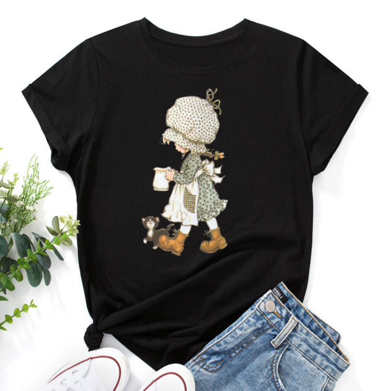 JFUNCY 2023 női rövid ujjú póló Rajzfilm nyomtatott grafikai pólók Nyári felsők Női póló Női pamut pólók