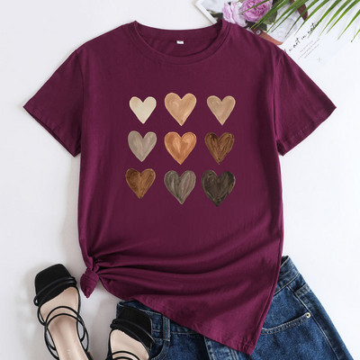 Γυναικείο βαμβακερό μπλουζάκι JFUNCY 2023 Γυναικείο μπλουζάκι με κοντό μανίκι Μόδα Melanin Hearts Print Καλοκαιρινά γυναικεία κορυφαία γυναικεία ρούχα