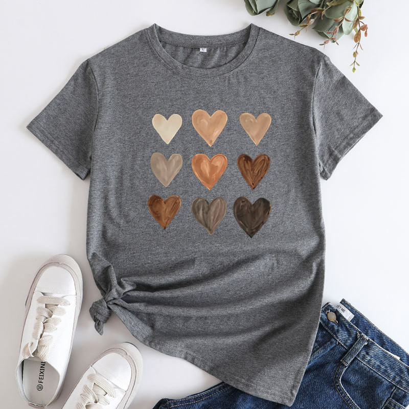 Γυναικείο βαμβακερό μπλουζάκι JFUNCY 2023 Γυναικείο μπλουζάκι με κοντό μανίκι Μόδα Melanin Hearts Print Καλοκαιρινά γυναικεία κορυφαία γυναικεία ρούχα