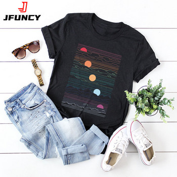 JFUNCY Sunrise Print Γυναικεία μπλουζάκια 2023 100% βαμβακερό καλοκαιρινό φαρδύ μπλουζάκι Γυναικεία πουκάμισα Μόδα Casual Tshirt Kawaii Mujer